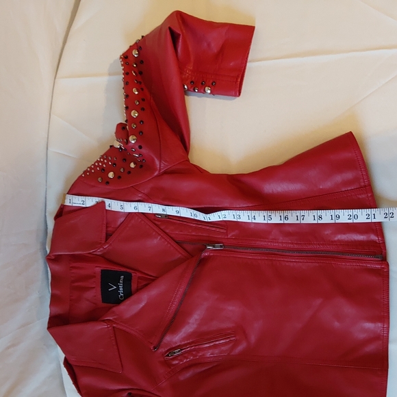 V Christian Red Faux Leather Moto Jacket. SIZE SMALL - Picture 12 of 16